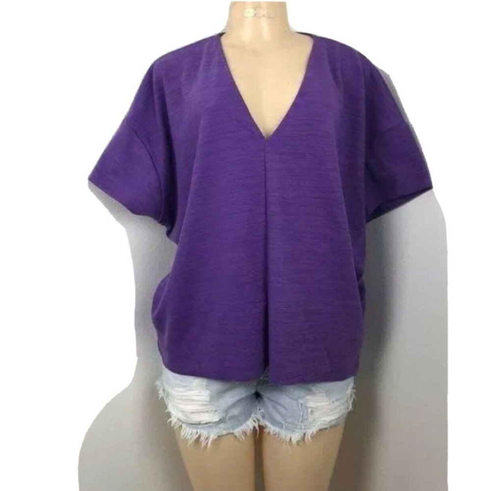 Zara Collection Women's V-Neck Oversized Blouse Purple Sz M Short Dolman Sleeve